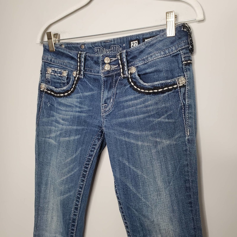 MISS ME • Y2K Crystal Wings Bootcut Jeans Sz 27 - Picture 4 of 9